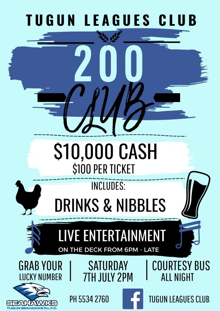 200 Club – SATURDAY 7TH JULY 2018