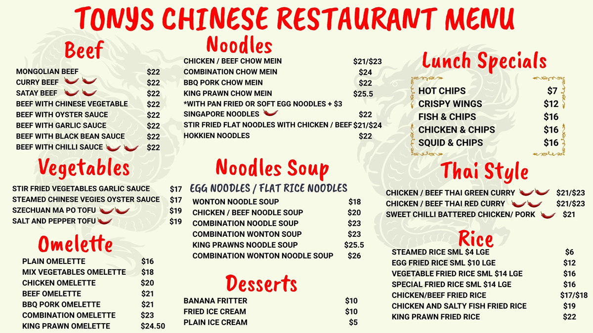Tonys menu 2 2026
